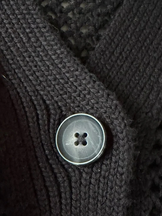 GAP Crochet Cardigan Sweater Black Open Knit Beachy Oversized Button Up Size L - Picture 11 of 16